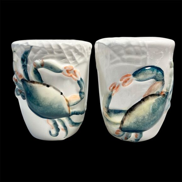 Nautical Blue Crab Ceramic Salt & Pepper Shaker Set Beach House Zodiac Cancer - Picture 2 of 11